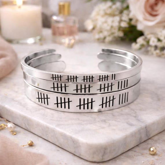Custom Tally mark Wedding Friendship Anniversary Bracelet cuff gift for him her men women
