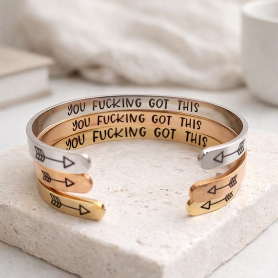 You Got This Bracelet Cuff Mature Jewelry in Rose Gold, Yellow Gold & Steel Silver