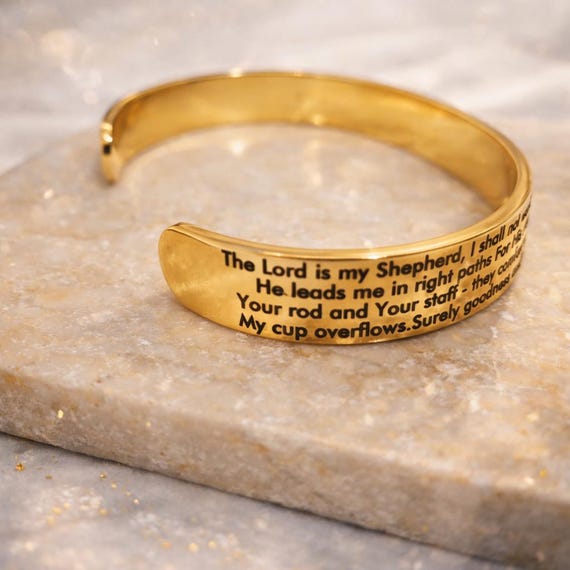 The 23rd Psalm Cuff Bracelet Bangle. Biblical Prayer. The Lord is My Shepherd Bracelets. Psalm 23 Prayer jewelry gift.