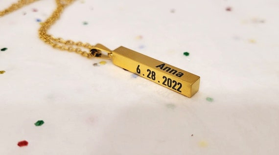 Bar Pendant Necklace Personalize with Custom Name Initials Latitude Coordinate Date Roman Numeral for Women. Christmas Gifts for her.