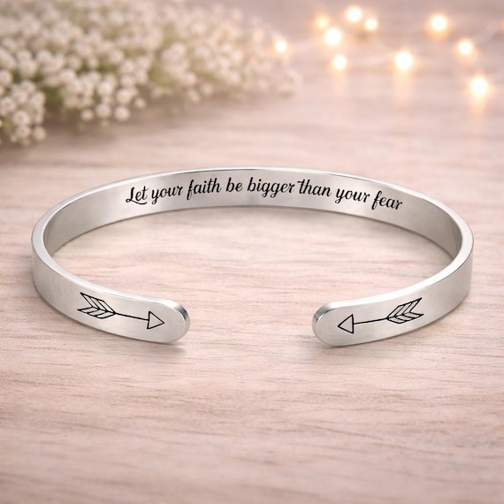 Faith Over Fear Stainless Steel Cuff Bracelet, Inspirational Jewelry.