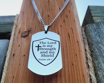 Psalm 28:7 Christian Stainless Steel Dog Tag Necklace