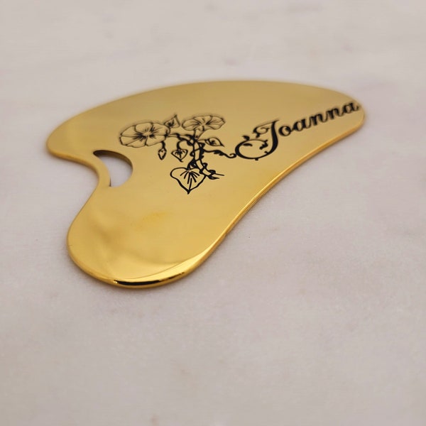 Stocking Stuffers - Gua Sha Facial Tool with Name & Birth Flower gift. Unique Birth Month Gifts for Her.