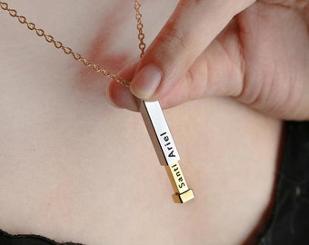 Hidden Message Necklace, 4D Message Necklace, Valentines Day Gift, Bar Necklace, Secret Message Necklace