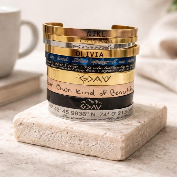 Custom Double Side Engraved Bracelet with Message Inspirational Quote Jewelry Name Letter Date Gift for Men, Women  BoyFriend, Girlfriend