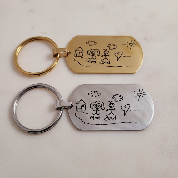 Kids Drawing Art Keychain. Childs Drawing Keychain. Unique Gift from Child or Kids Drawing or Writing. Replica of Childs Drawings.