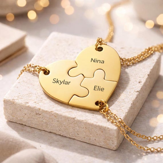 Customized Family Necklaces, Heart Puzzle Name Necklace, Personalized Pendant Puzzle Necklace, Customized Name Necklace,