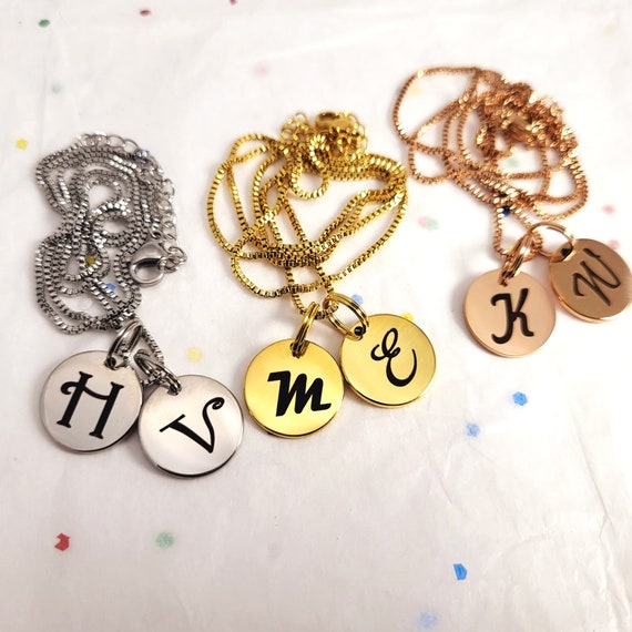 Letter monogram jewelry, Custom Disc pendants, Alphabet circle, disk Mini Initial necklace, Mothers day unique gift