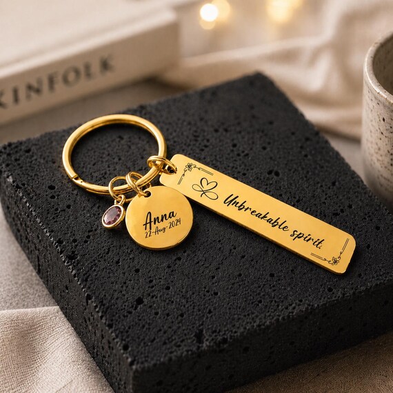 Unbreakable spirit – personalised resilience keychain with birthstone. Christmas Gifts for Daughters, Women, Men, Friends, and Sons.