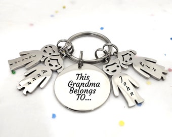 This Grandma Belongs To, Nana Nanny Grandmother Gift, From Kids, Granny, Mothers Day Gift, Gift for Her, Personalised Engraved Gift Keychain