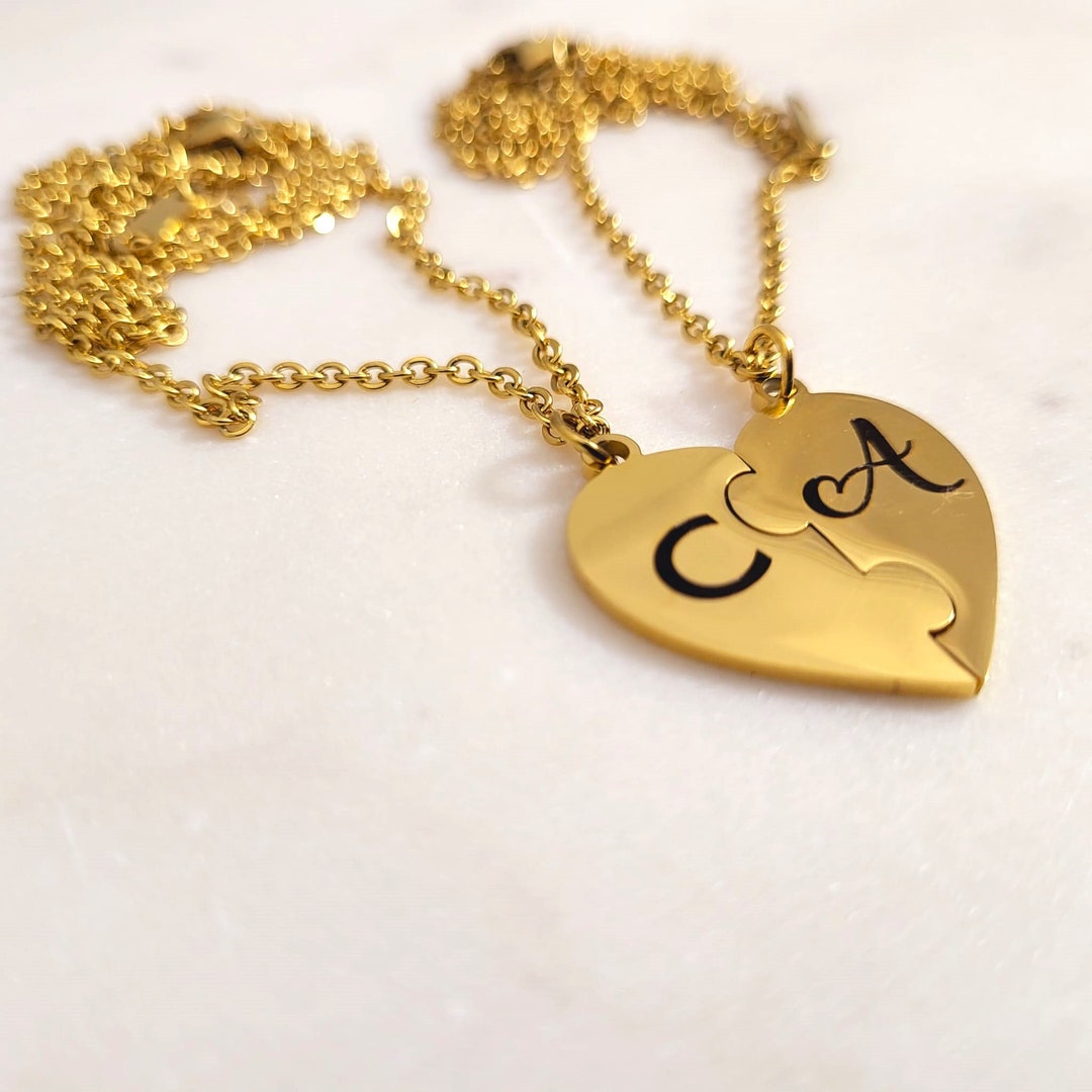 Left Side Intital R Interlocking Initals Personalized Initial Interlocking Puzzle Heart Pendant Necklace Pair ...