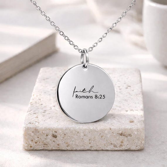 Faith Romans 8:25 Psalms Necklace – Bible Verse Christian Scripture Engraved Religious Jewellery Gift.