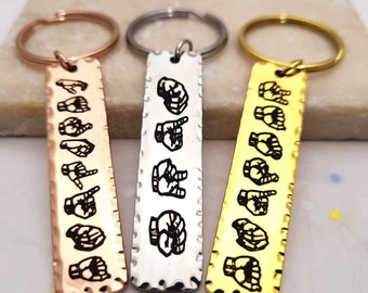 Custom Sign Language Keychain, Personalized ASL Key Chains, Personalised Name Keychain Engrave in Sign Language, ASL name metal Key ring
