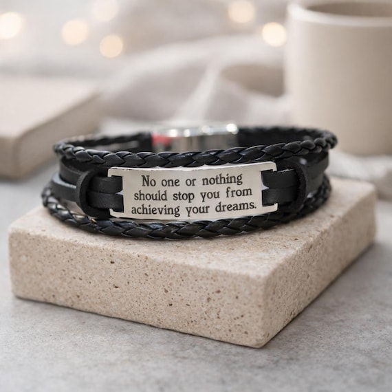 Leather bracelet with custom engraving, Gift for Men, Boys, Dad, Friends