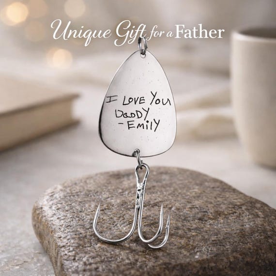Father's day gifts. Custom Handwriting Gift for Dad Grandpa Grandada Brother Uncle. Personalized Fishing Lure Fish Hooks.