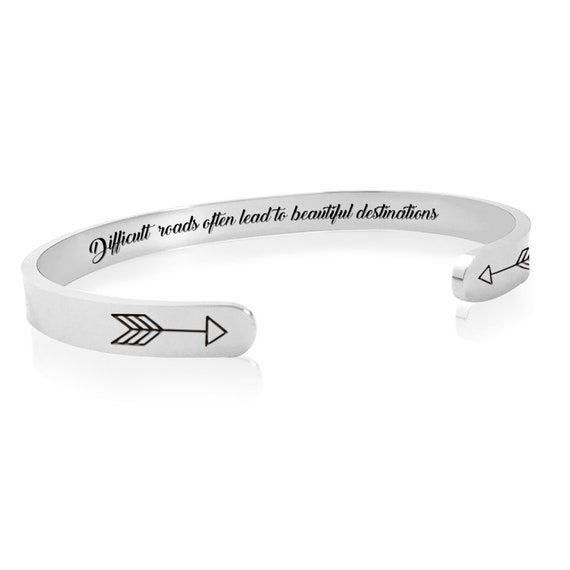 Difficult roads often lead to beautiful destinations, Graduation & Encouragement Gift, Graduate Jewelry, Motivational Bracelet Message