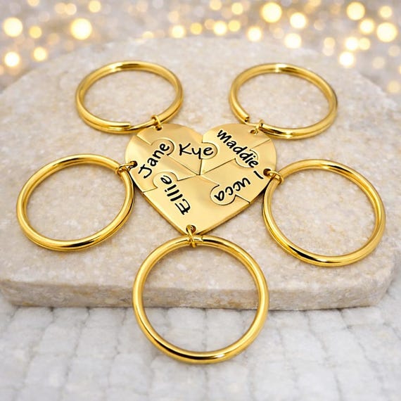 Keychain For 2/3/4/5/6 Best Friends BFF, Family Friendship Love Key chain Gift, Personalized Name Heart Puzzle Keyring