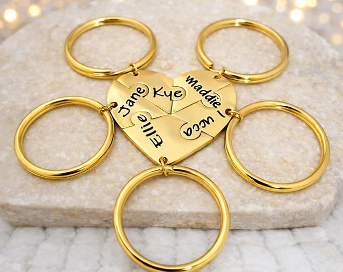 Keychain For 2/3/4/5/6 Best Friends BFF, Family Friendship Love Key chain Gift, Personalized Name Heart Puzzle Keyring