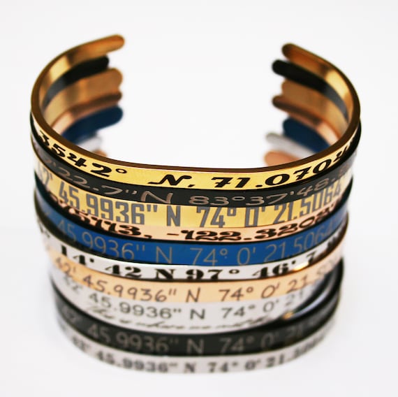 Customizable Bracelets & Cuffs. Engraved with a Personalized Message date name quote.