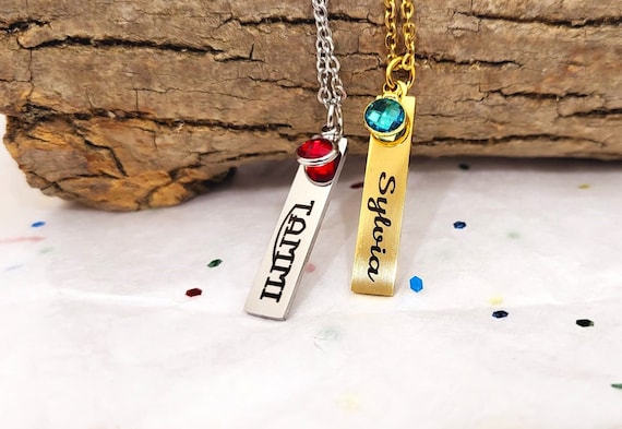 Birthstone Name Necklace, Pendant , personalized jewelry, Engraved Name Necklace Pendant, birthstone pendant, gift for her