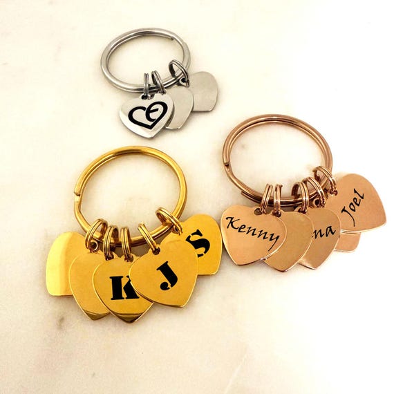 Personalized Heart Charm Keychain. Custom family keychain for Mom Dad Grandma Grandad Christmas Fathers, Mothers day