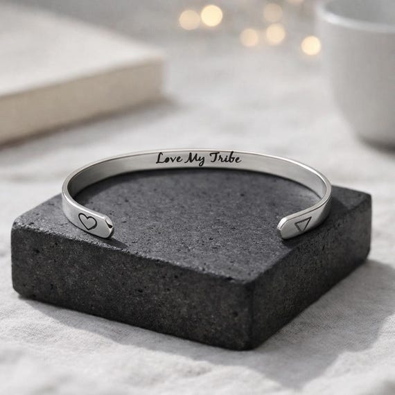Love My Tribe Bracelet Bangle Cuff in Rose Gold, Gold & Steel Silver Colors.