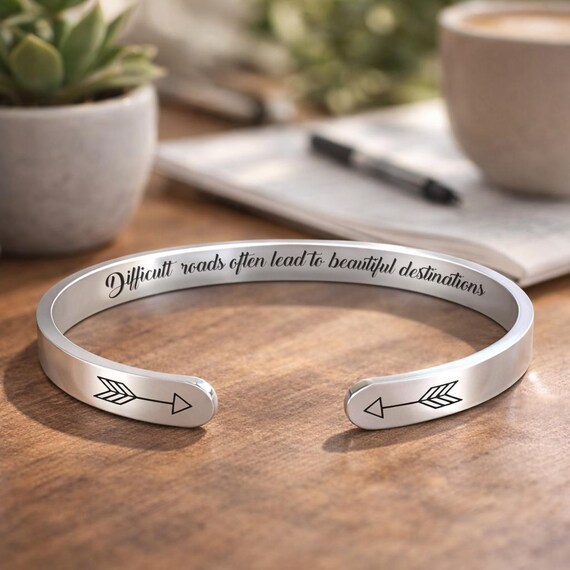 Difficult roads often lead to beautiful destinations, Graduation & Encouragement Gift, Jewelry, Motivational Bracelet