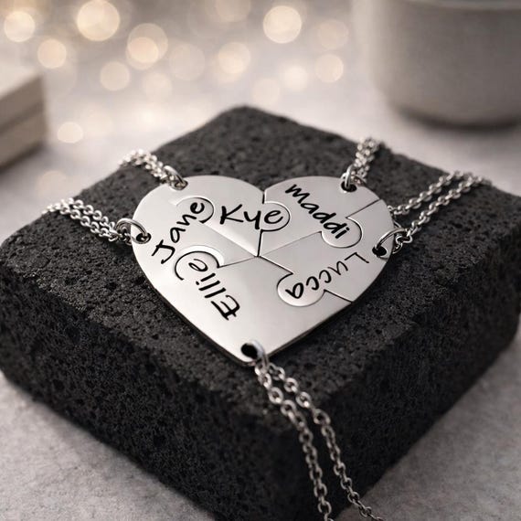 Necklace For 2/3/4/5/6 Best Friends BFF, Family Friendship Love Pendants Gift, Personalized Name Heart Puzzle Necklace