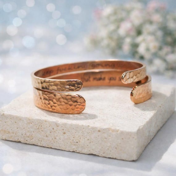 Hammered Personalize bracelet for women Men Rose Gold Tone Anniversary Gift for Friend Girlfriend Wife Sister