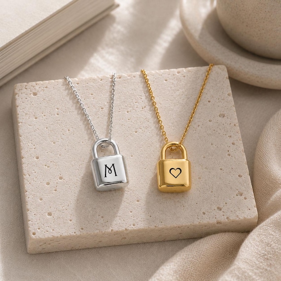 Personalized Lock Necklace | Custom Initial Lock Pendant Necklace | Engraved Padlock Necklace for Women | Gold or Silver Lock Charm Gift