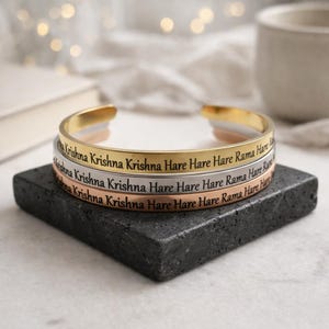 Hare Krishna Hare Rama Bracelets. Unisex  Spiritual Metal Bracelet, Maha Mantra Hare Krishna cuff bangle