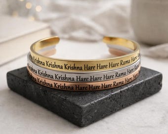 Hare Krishna Hare Rama Bracelets. Unisex  Spiritual Metal Bracelet, Maha Mantra Hare Krishna cuff bangle