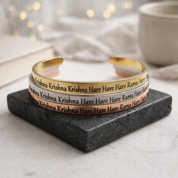 Hare Krishna Hare Rama Bracelets. Unisex  Spiritual Metal Bracelet, Maha Mantra Hare Krishna cuff bangle