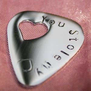 Stainless Steel YOU STOLE my HEART Guitar Pick pic Gift - Personalise this Pick Custom message