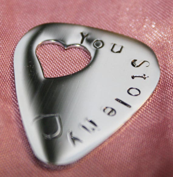 Stainless Steel YOU STOLE my HEART Guitar Pick pic Gift - Personalise this Pick Custom message