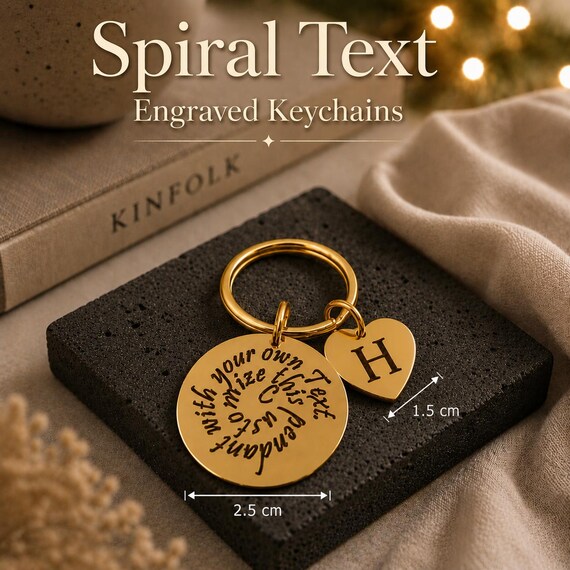 Custom Circular Text Keychain with Heart initial charm for him for hers