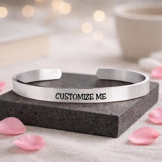 Personalized Engraved Mantra Cuff Bracelet, Custom Message Jewelry for Men & Women