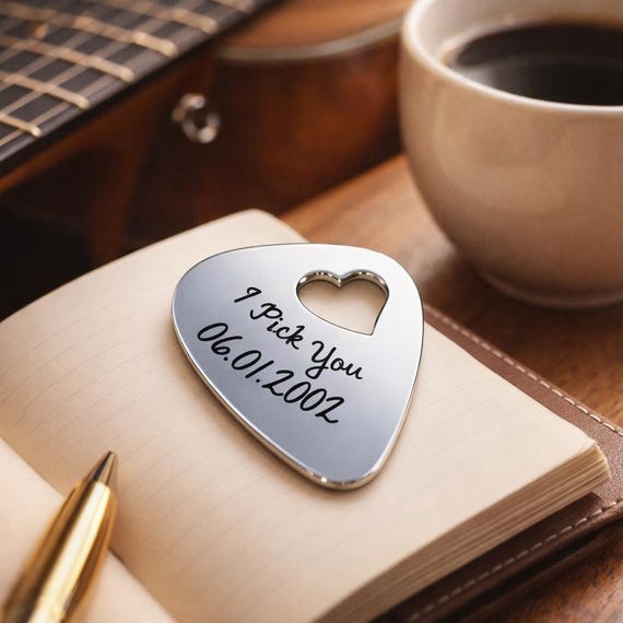 Custom Engraved guitar pick Gift for Men Boyfriend Husband - Personalize a Name / Date Message.