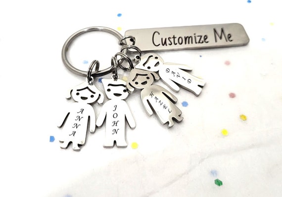 Personalized key chain with Kids Boy Girl charms Christmas or father's Day Family key chain-gift for Grandfather mother's day keychain