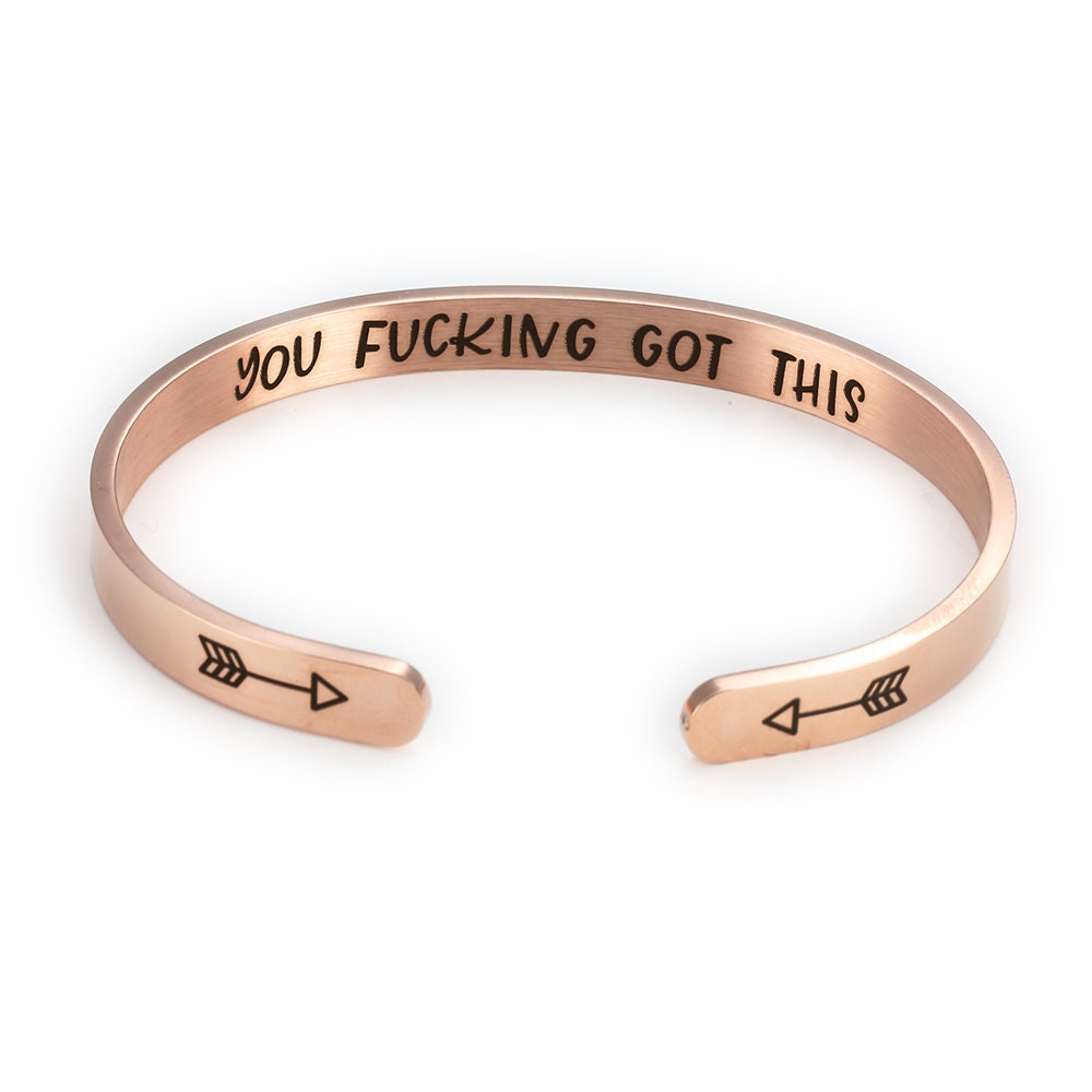 Keep fucking going with arrows arrow rose gold tone cuff bracelet stainless steel mantra bracelet not real gold