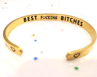 Best Bitches Bracelets | Best Fucking Bitches Cuff Mature Girl Power Jewelry Gift - Yello Gold Tone Colour