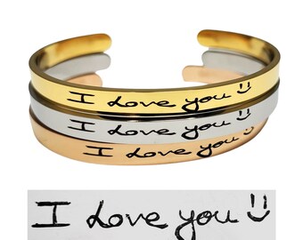 Actual Handwriting Bracelet, Handwritten jewelry gift for women men him & her cuffs, bracelet