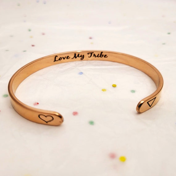 Love My Tribe Bracelet Bangle Cuff in Rose Gold, Gold & Steel Silver Colors.