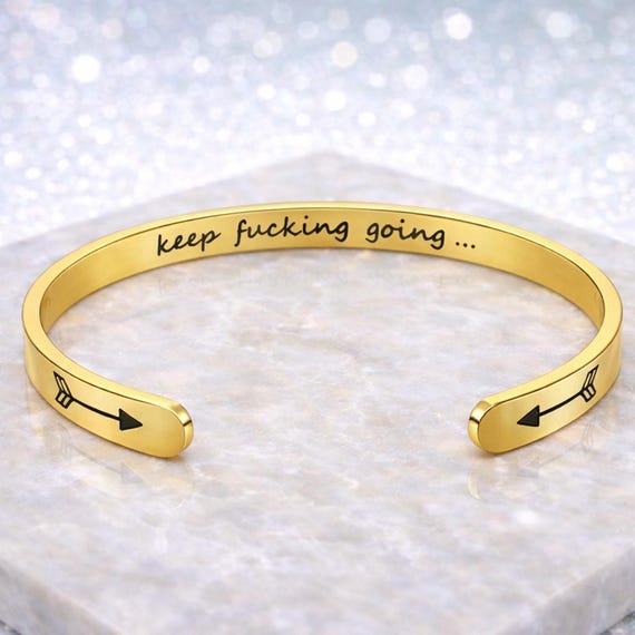 Faith Bracelets - Inspiration Bracelet Cuff Keep going Bangle Jewelry. Mantra Quote Steel Bangle.