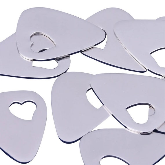 Lot of 5 1"x1 1/4" Stainless Steel Heart Guitar Pick Discs Stamping Blank ,Mirror Shiny,18 Gauge