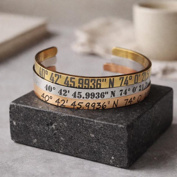 Personalized latitude and longitude bracelet GPS coordinates Jewelry for Him Her Men women Couple Cuff Gifts