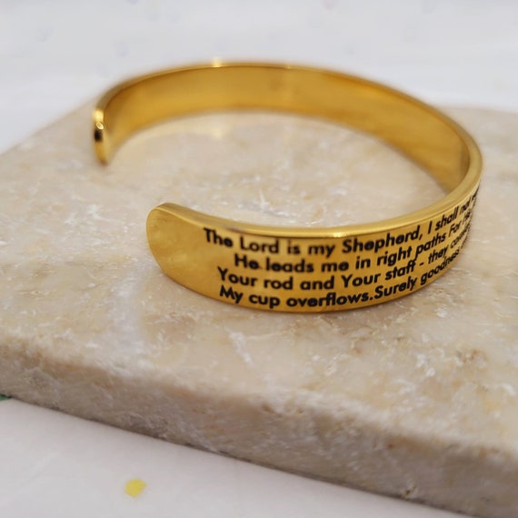 The 23rd Psalm Cuff Bracelet Bangle. Biblical Prayer. The Lord is My Shepherd Bracelets. Psalm 23 Prayer jewelry gift.