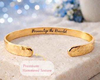 Hammered luxury TEXTURE Personalized Bracelets for Mothers, Mom, women Rose Gold Premium Anniversary Gift for Friend Girlfriend Wife Sister