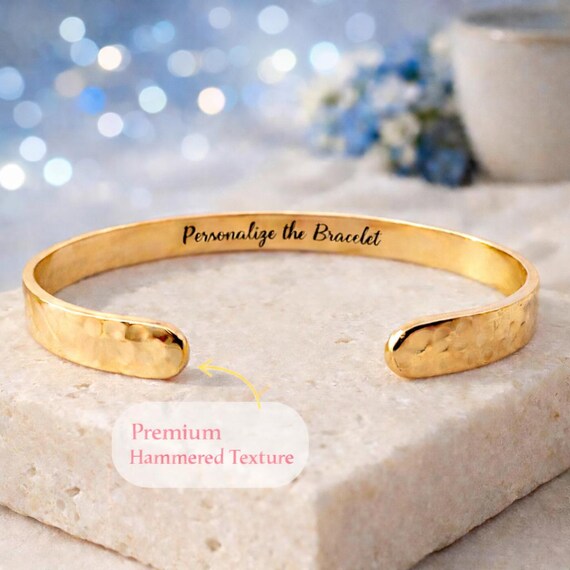 Hammered luxury TEXTURE Personalized Bracelets for Mothers, Mom, women Rose Gold Premium Anniversary Gift for Friend Girlfriend Wife Sister