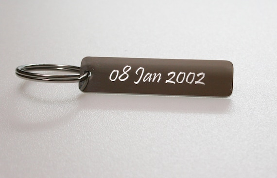 Custom Engraved Birth Date Keychain, Hand Made, Personalized, STEEL Key Chain, Anniversary Wedding Date, Bride Groom Wedding Gift, Sobriety